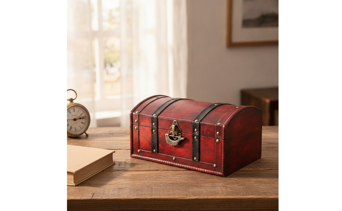 Wooden Box with Curved Lid Distressed Decorative Keepsake Storage Chest Rustic Wooden Keepsake Box for Collectors