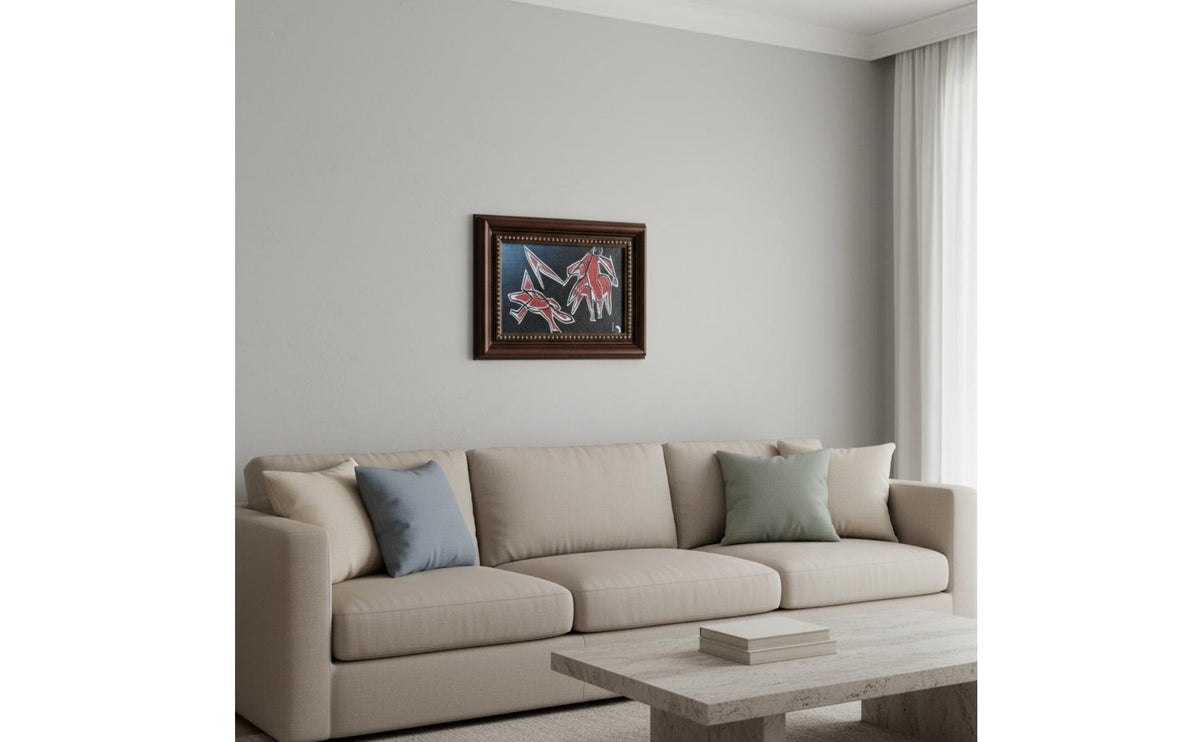 Framed Abstract Painting Retro Aesthetic Abstract Wall Painting Luxury Look Framed Art Reproduction for Model Room, Sales Office