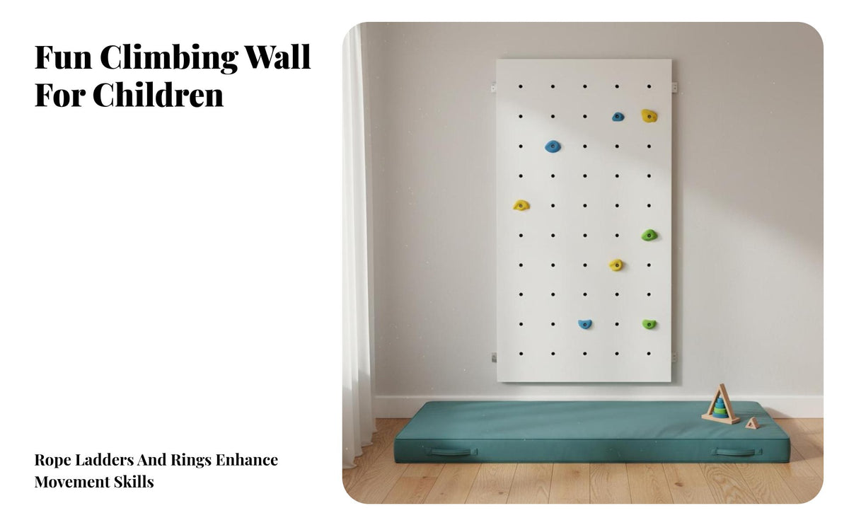 Kids Indoor Climbing Wall Physical children's Fitness Climbing Frame Textured Grips Wall Mounted Playset for Young Children, Parents, Playroom