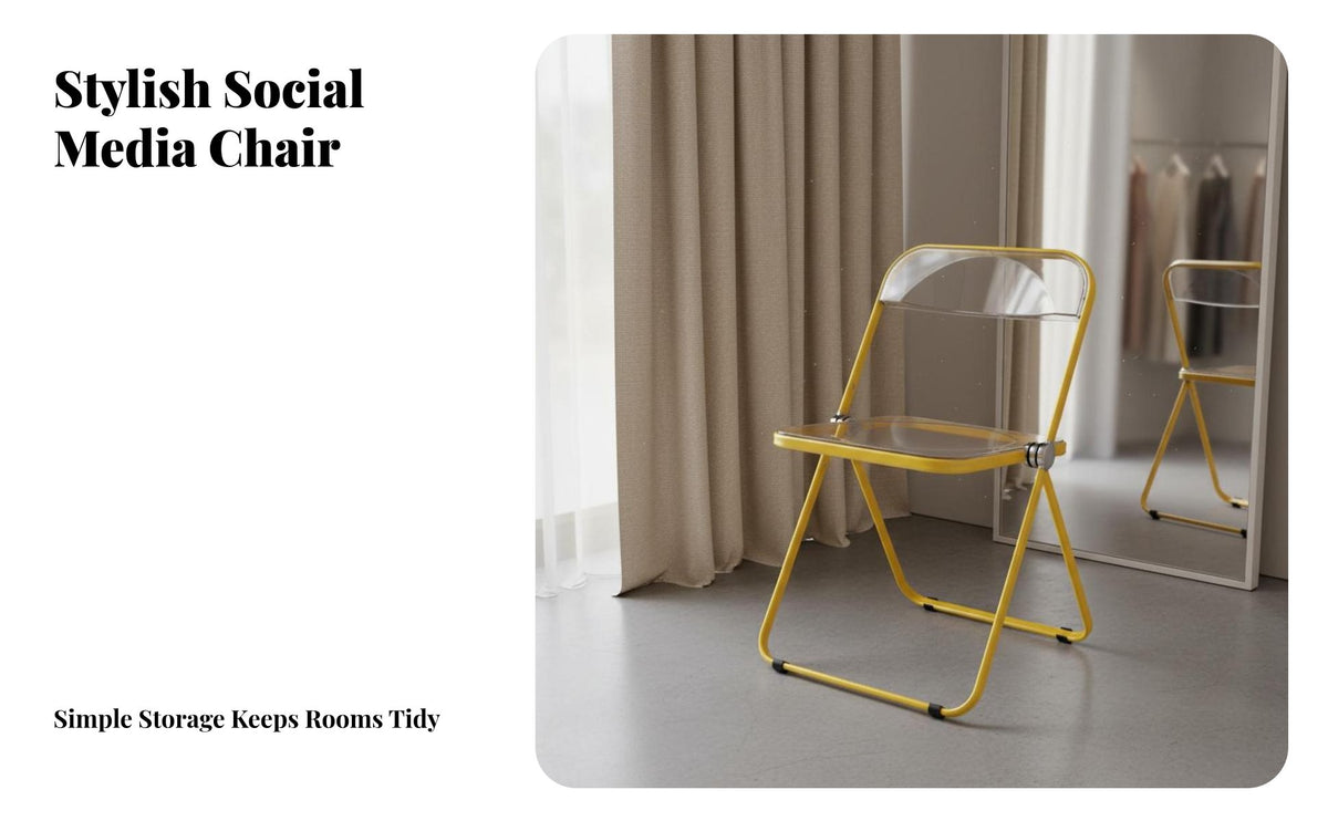 Space-Saving Acrylic Folding Chair Modern Design Transparent Folding Chair Portable Clear Vanity Stool Easy to Clean for Students, Homeowners, Small Areas, Events, Living Room, Home Office