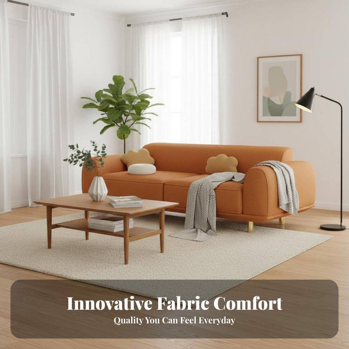 Curved 3-Seater Sofa Nordic aesthetic Living Room Furniture Danish Design Couch for Interior Designers, Apartment Dwellers, Lounge Area, Office, Bedroom
