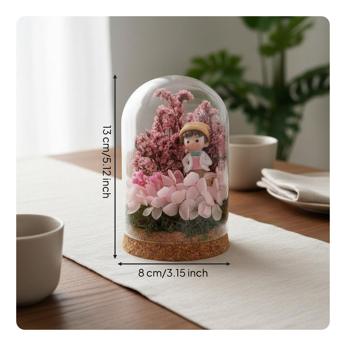 Handmade Gift Preserved Flower Glass Dome Long Lasting Glass Dome Flower Display Romantic Design House Decoration Exquisite Craftsmanship for Crafters, Home Decor, Party Activity