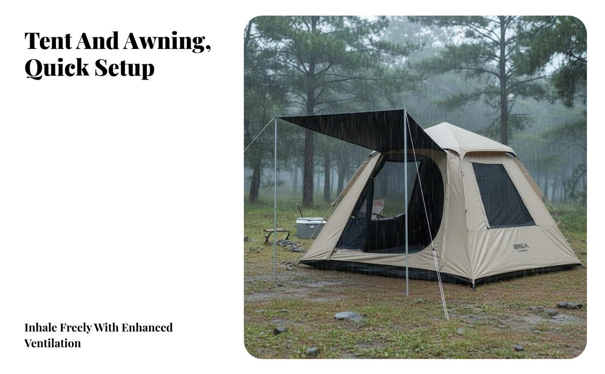 Waterproof Automatic Tent with Canopy Rainproof 2-in-1 Tent and Sun Shelter Thickened Material Portable for Families, Beginners, Travel, Hiking, Picnics, Parks