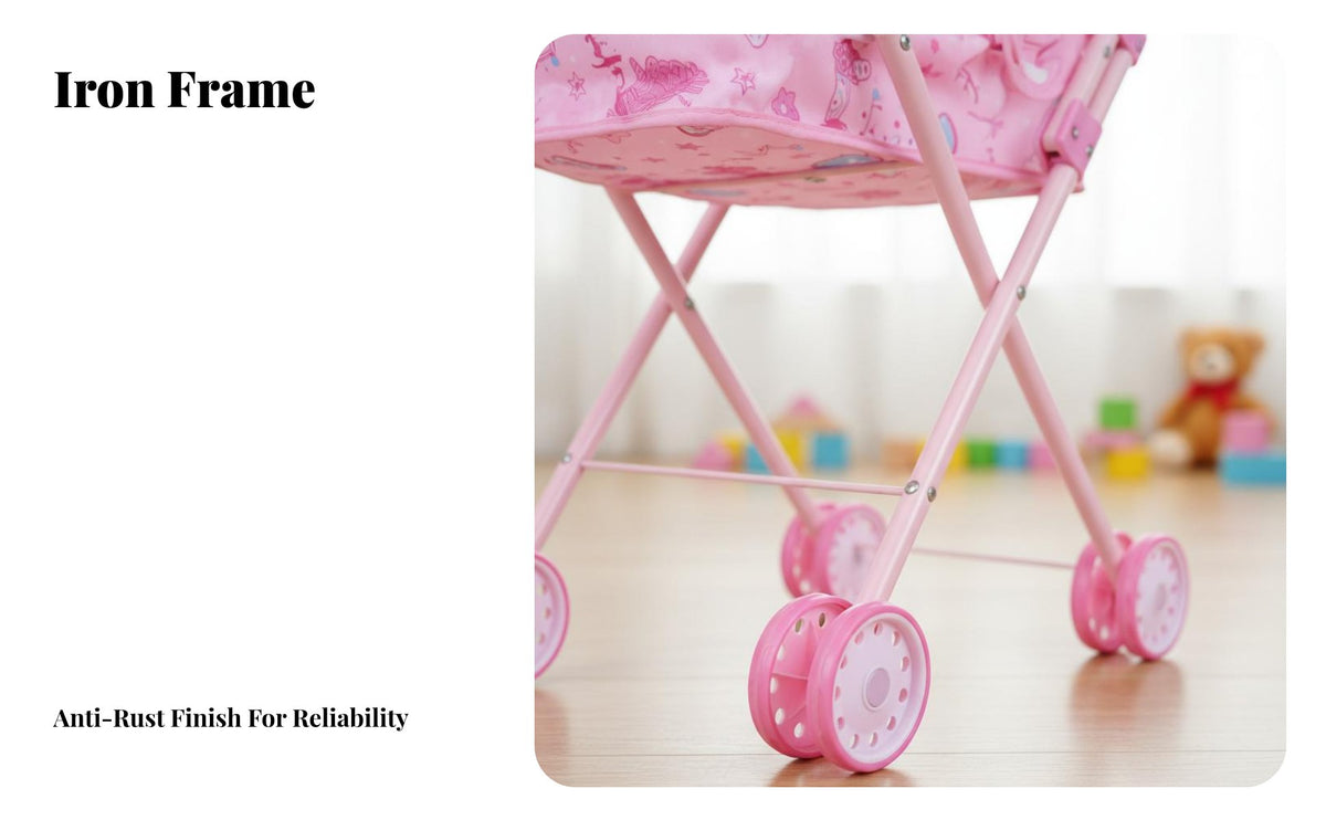 Toy Pushchair With Canopy Infant Toy Carriage Metal Frame Kids Doll Pushchair for Girls, Young Children