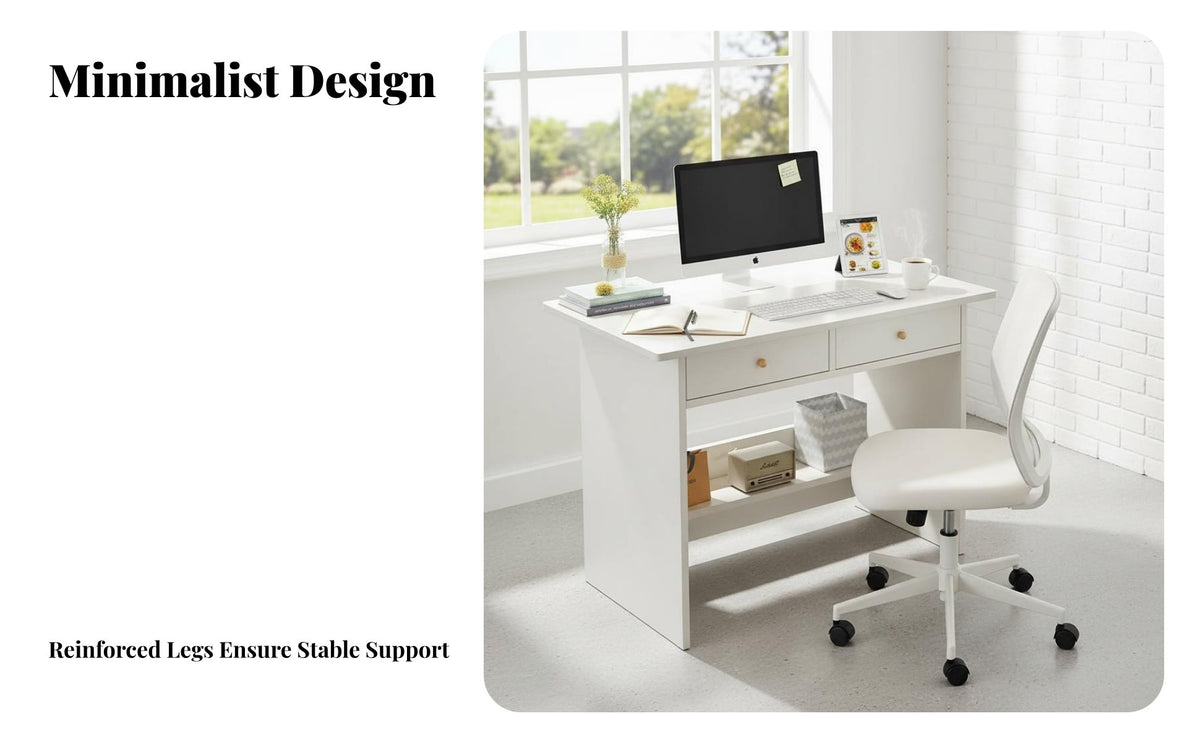 Space-Saving Computer Desk Keyboard Tray Compact Design Writing Table with Keyboard Tray Sturdy Construction Small Home Office Desk Versatile for Students, Teenagers, Adults, Bedroom, Study Room, Dormitory