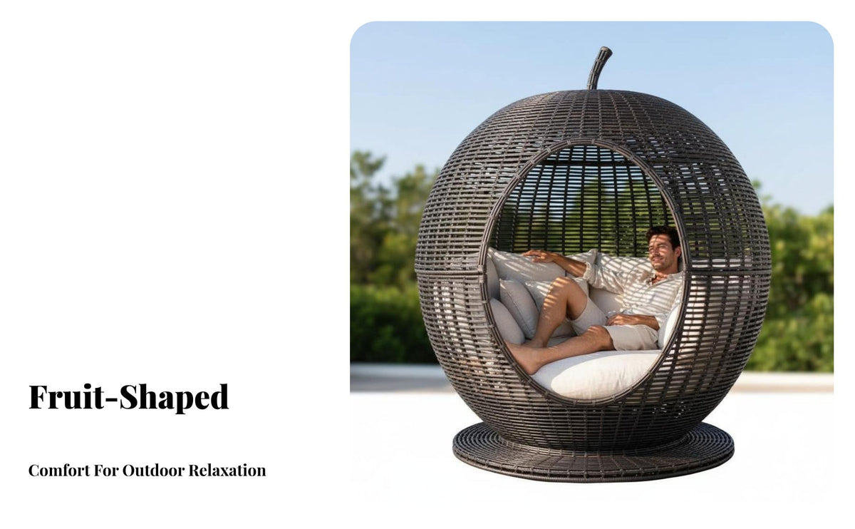 fruit-inspiredShaped overhead shade Lounger Hand-Woven Design Rattan Daybed with overhead shade Weather-Resistant exteriordoor Furniture for partners, Adults, Terrace, Garden, Deck