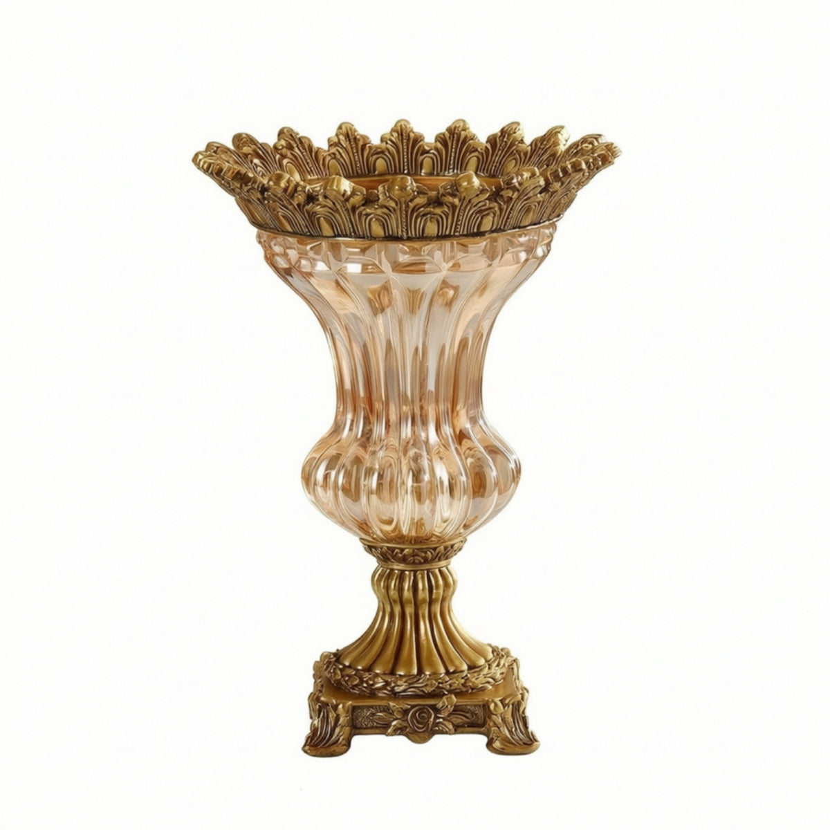 Glass Vase with Base Antique Gold Decorative Glass Vase Sturdy Flower Holder for Entryway