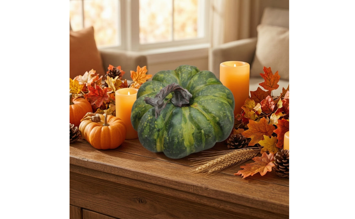 Artificial Foam Pumpkin Ribbed Pumpkin with Stem Textured Display Pumpkins Faux for Autumn, Halloween, Tabletop