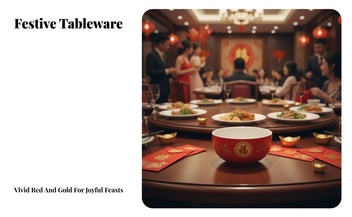 Red Ceramic Bowl with Fu Character, Engraved, Festive Tableware for Banquet, Birthday, Restaurant, Festivity