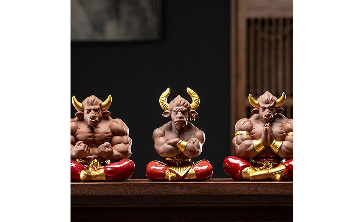 Gift Zisha Tea Pet Collectible Tea Pet Good Luck Bull Demon King Statue Feng Shui