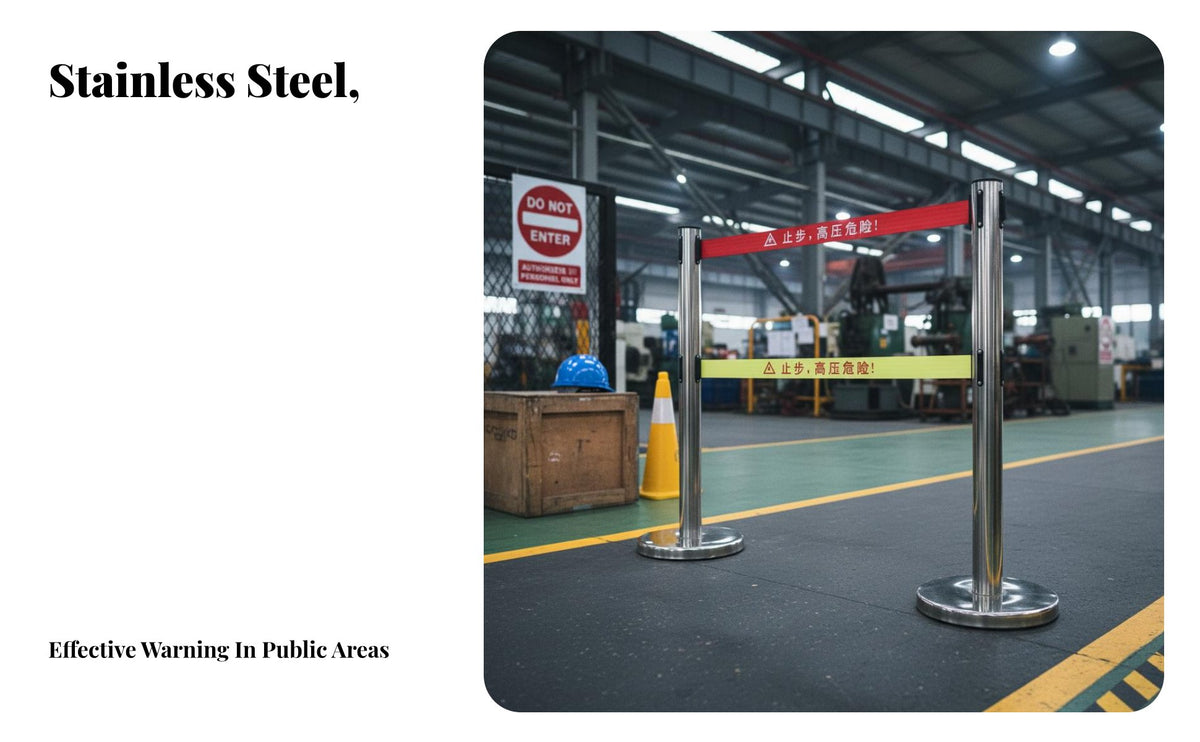 High Visibility Double Belt Retractable Barrier 4-Way Adapter Head Retractable Belt Stanchion Easy Assembly Stainless Steel Queue Pole for Event Organizers, Security Personnel, Business Owners, Airports, Exhibition Halls, Hotels, Theaters