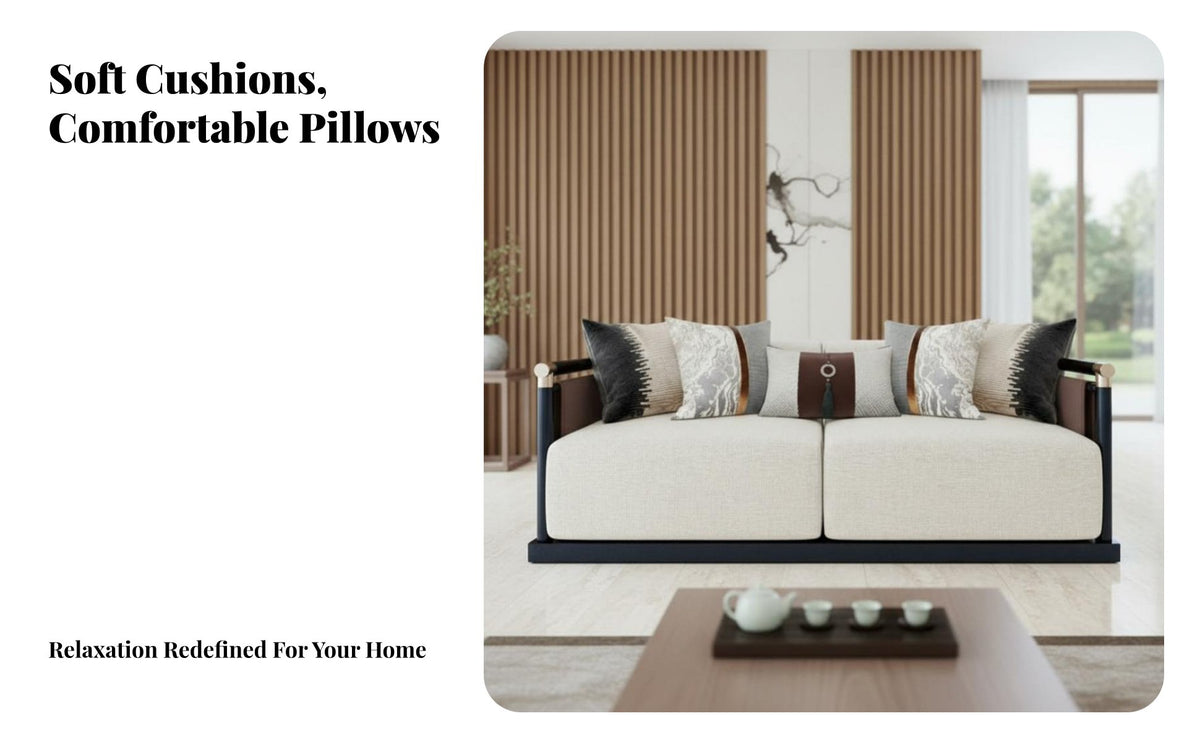 Light Luxury Modern Chinese aesthetic Couch Wooden details Living Room Set Sturdy and long-lasting Lounge Seating Comfortable Cushioning for Interior Designers, Business Owners, Apartment Dwellers, private lounge, Lobby, Reception Area