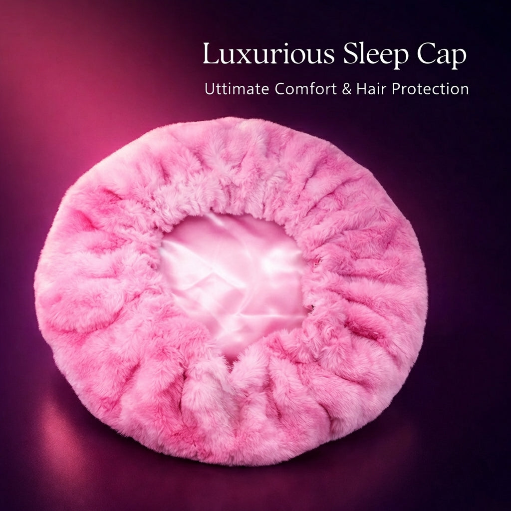 Satin Sleep Cap with Fleece Lined Double Layer, Adjustable Bonnet Hat for Women Haircare, Cold Weather Nightcap for Adult Winter Cover, Pink Size