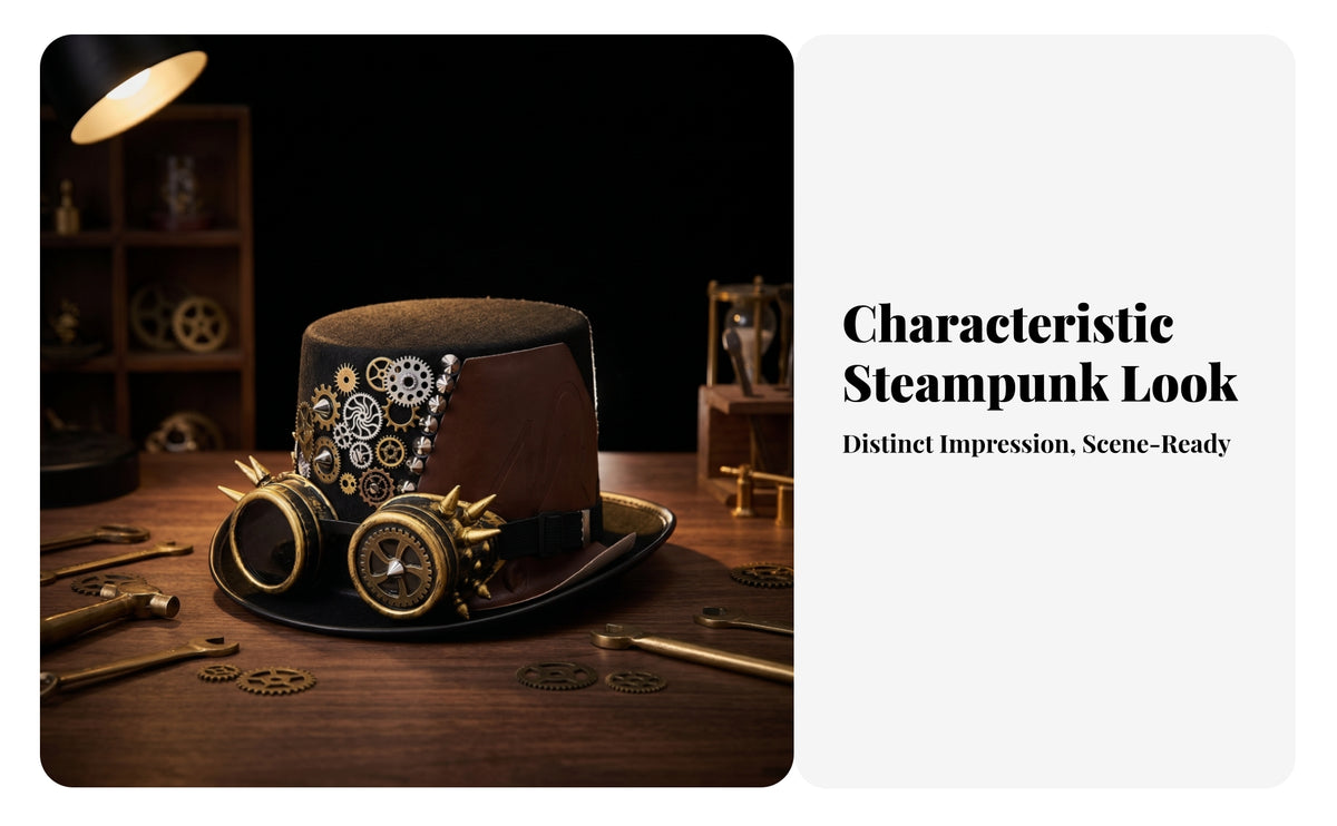 Dressing Accessory Industrial Style Universal Fit Steampunk Hat with Goggles Gothic Steampunk Hat for Themed Events, Cosplay