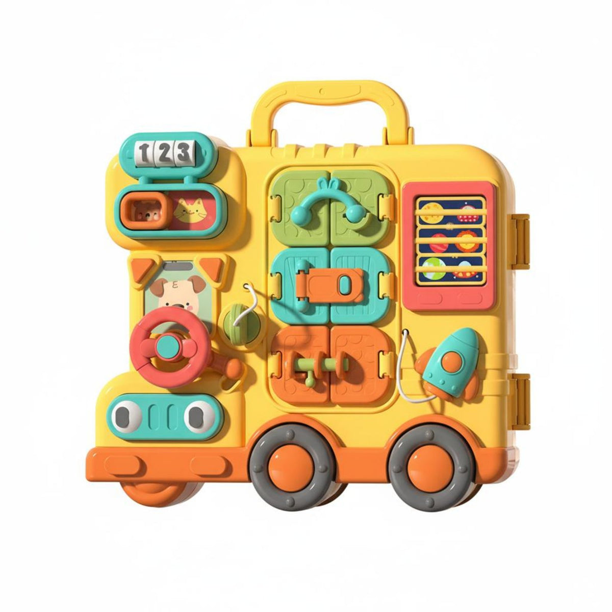 Pretend Play Toddler Busy Board Educational Fun LED Light up Busy Board Multi-Functional Life Skills Learning Toy Safe Materials for Toddlers, Preschoolers, Car Rides