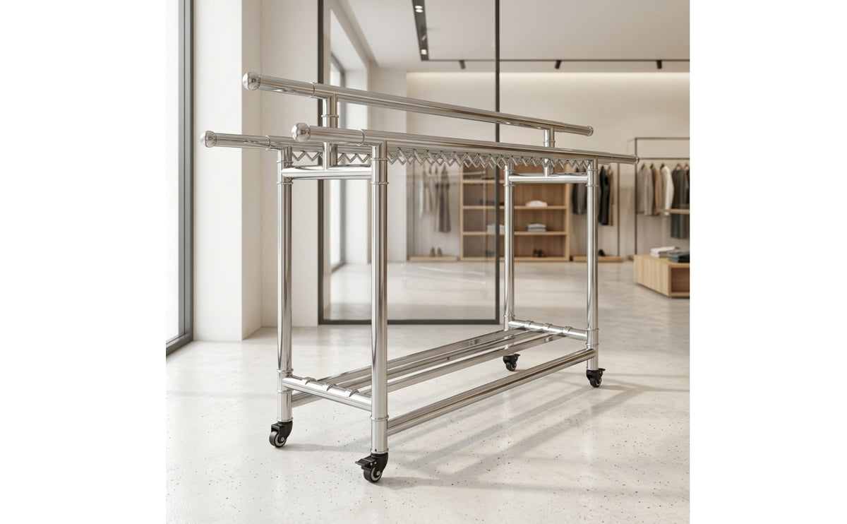 Telescoping Rolling Garment Rack Space-Saving Foldable Garment Rack Mobile Adjustable for Apartment
