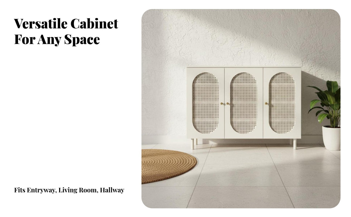 Vintage Design Rattan Shoe Cabinet Space-Saving Design Rattan Shoe Storage Cabinet Large Capacity Entryway Storage Sideboard Breathable Doors for Apartment Dwellers, Families, Homeowners, Hallway, Living Room, Bedroom