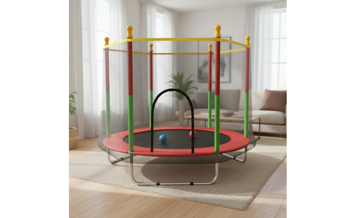 Interactive Game Trampoline with Safety Net Thickened Steel Frame Round Bouncer with Enclosure Heavy Duty Playground Equipment Anti-Slip Feet for Playroom
