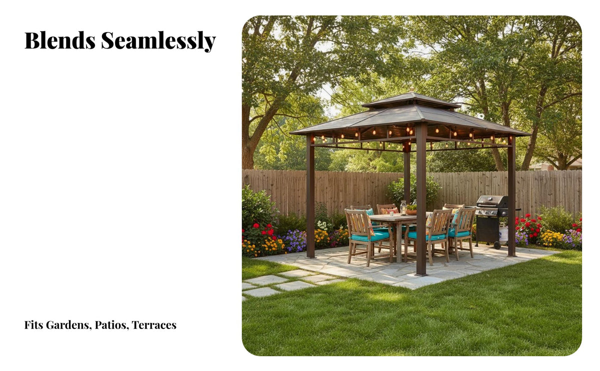 Rigid-Top Gazebo Waterproof Permanent Metal Gazebo Modern Engineered Metal Roof Pavilion for Families, Homeowners, Courtyard, Terrace, Rooftop