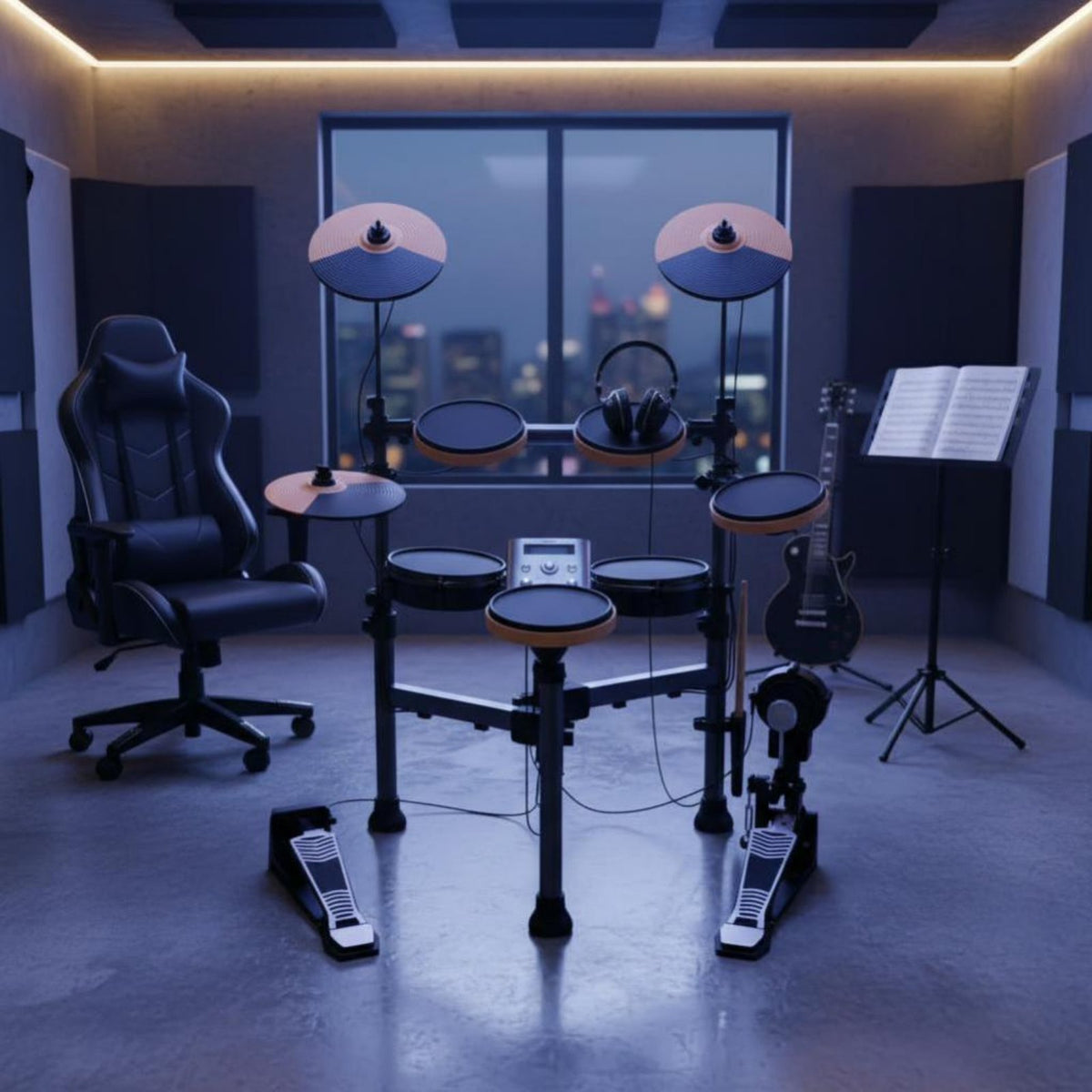 4-Pad Electric Drum Set, Upgraded Digital Drum Kit, Student & Adult, Built-in Metronome, 43 Accompaniment, Headphone & Recording, PVC