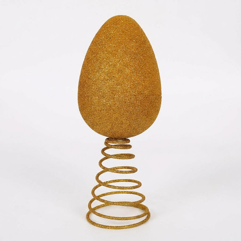 Easter Holiday Tree Finial Top Accent Colorful Stripes Easter Treetop Accent Bright Colors Glitter Striped Egg Ornament for Families, Adults, Xmas, Christmas
