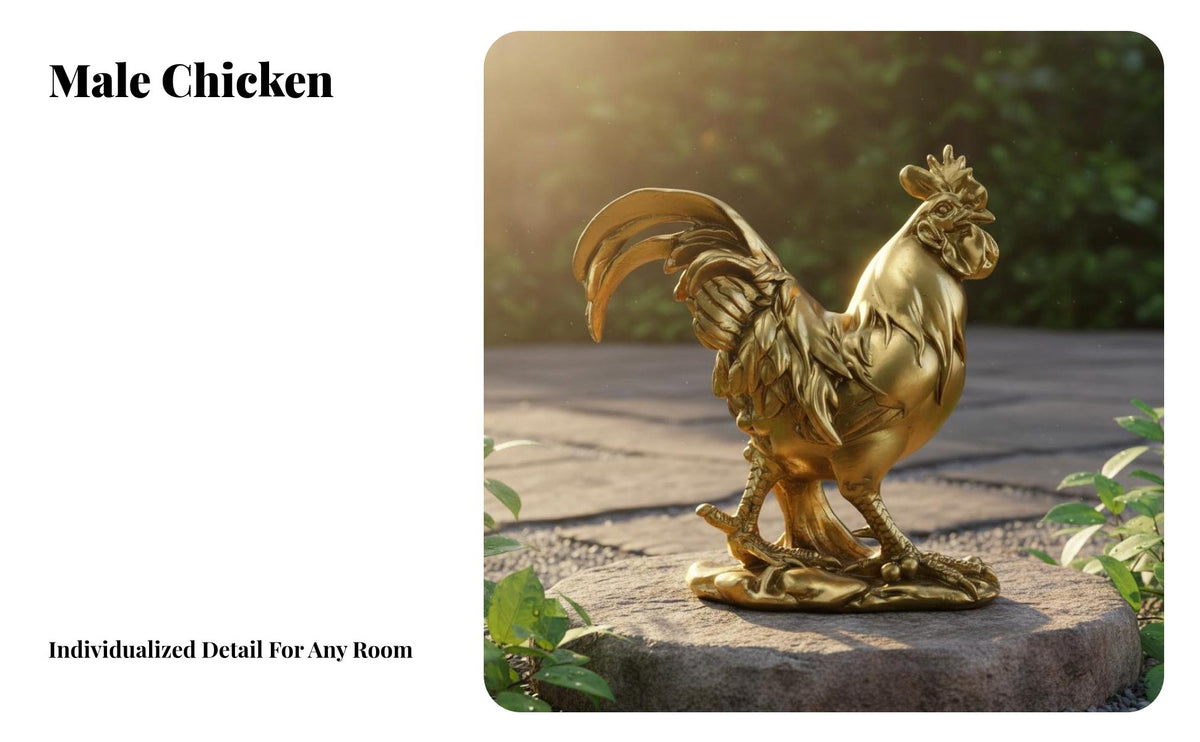 Gilded Finish Golden Cock Ornament Weather Resistant Resin Chicken Sculpture Hand-Painted Cock Figurine Realistic Design for Collectors, Decor Enthusiasts, Homeowners, Patio, Farm, Home Interior, Living Room