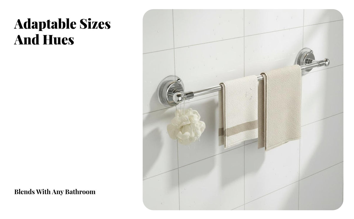 Damageno-Drill Suction Cup Towel Bar Secure Grip No-Drill Towel Bar Waterproof Bathroom Accessory Transparent Look for Renters, RV Owners, Homeowners, Shower Room, Kitchen