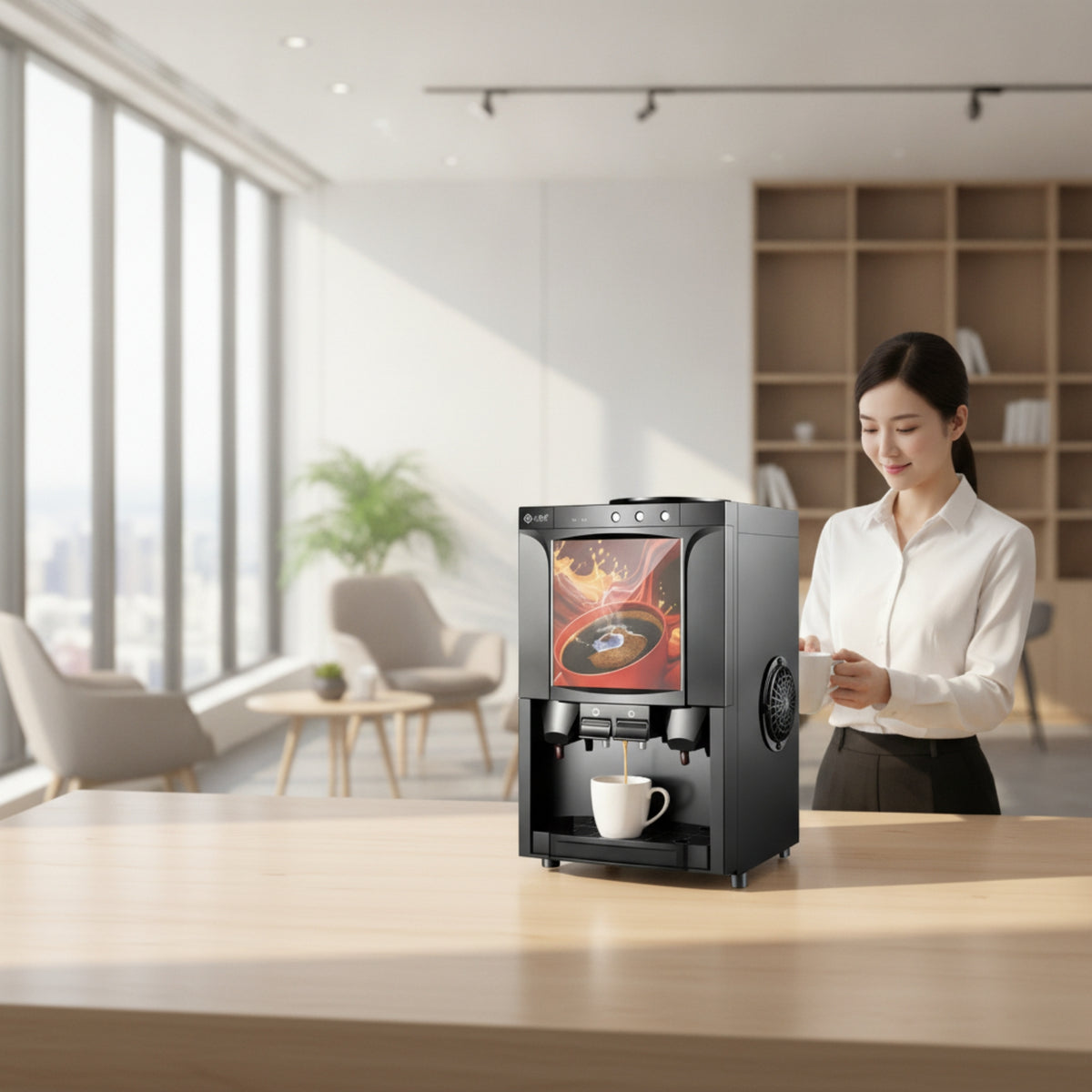 Beverage Machine with Double Containers Hot and Chilled Coffee Beverage machineKey Cleaning Tea Dispenser for Cafes, Hotels, Reception Areas