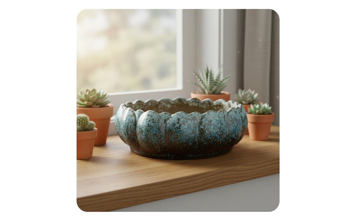 Lotus Flower Pot Large Diameter Planter With Drainage Hole Ceramic Bowl for Gardeners, Balcony, Office, Desktop