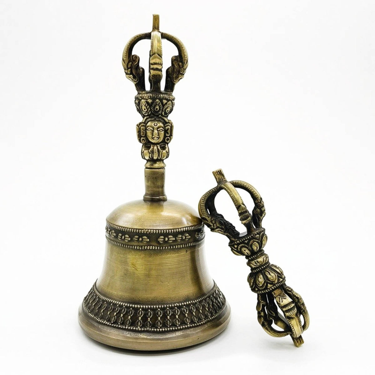 Tibetan Ritual Bell Set Buddhist Hand Bell with Vajra Handmade Vajra for Buddhists, Altar