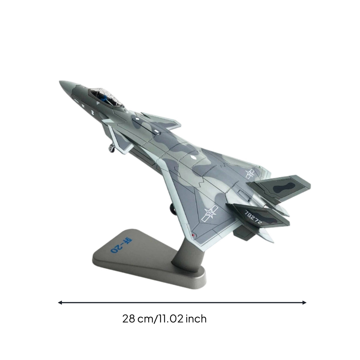 J-20 Model with Stand High Simulation Fighter Jet Model with Stand Display Diecast Fighter Jet for Aviation Enthusiasts, Bookshelf