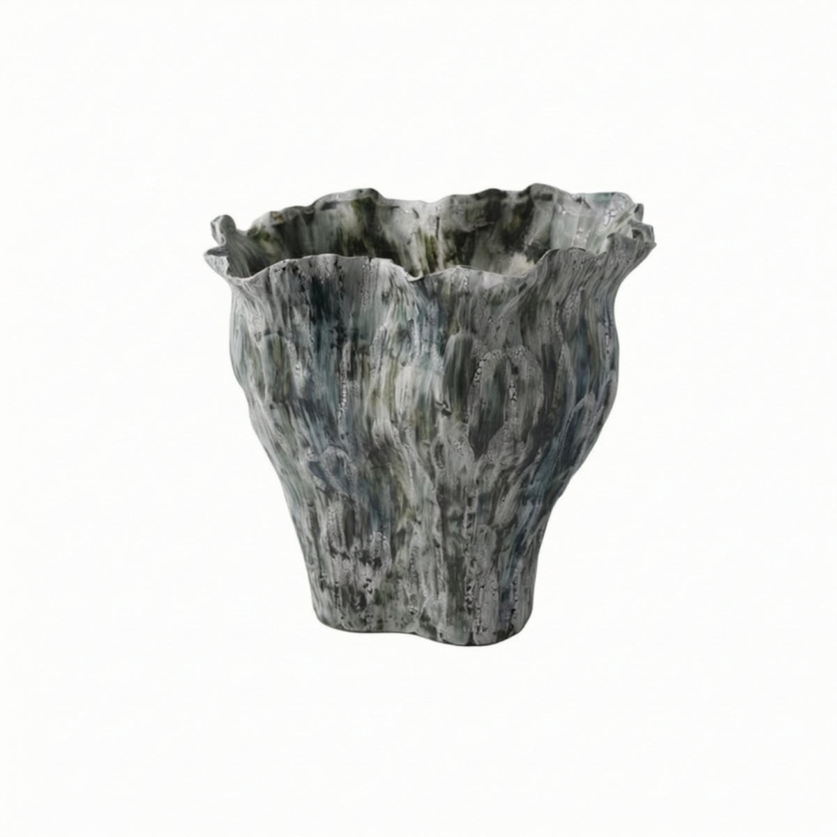 Ceramic Vase Minimalist Vase with Wavy Rim Artful Imperfection Flower Holder for Living Room, Entryway, Mantel