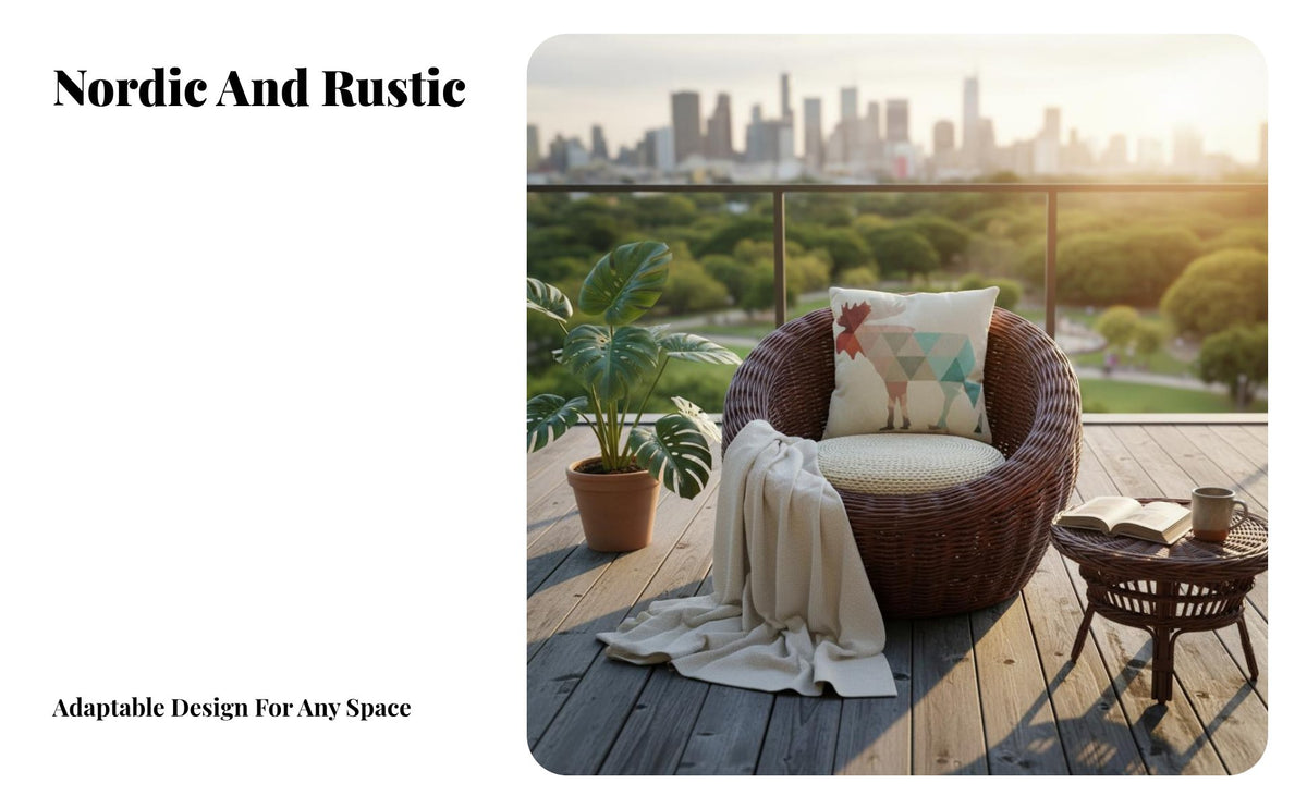 Natural Aesthetic Round Wicker Chair Leisure Design Woven Outdoor Armchair Handwoven Construction Household Furniture Includes Cushions for Relaxation Seekers, Homeowners, Adults, Balcony, Bedroom, Living Room, Sunroom