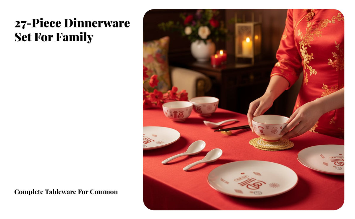Ceramic Dinnerware Set, Chinese Style, Red Gift Box, Wedding, Housewarming, Festive