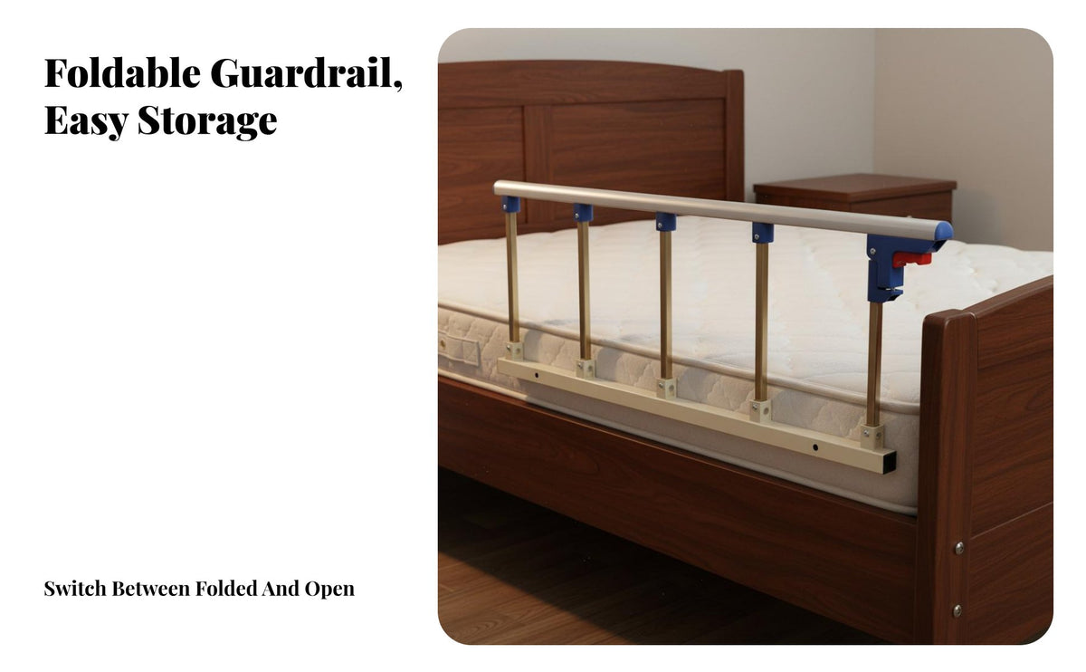 Aluminum Alloy Bed Rail Drill Installation Option Bedside Fall Accident Barrier Guard Foldable Bed Rail for Elderly, Children, Hospital, Bedtime