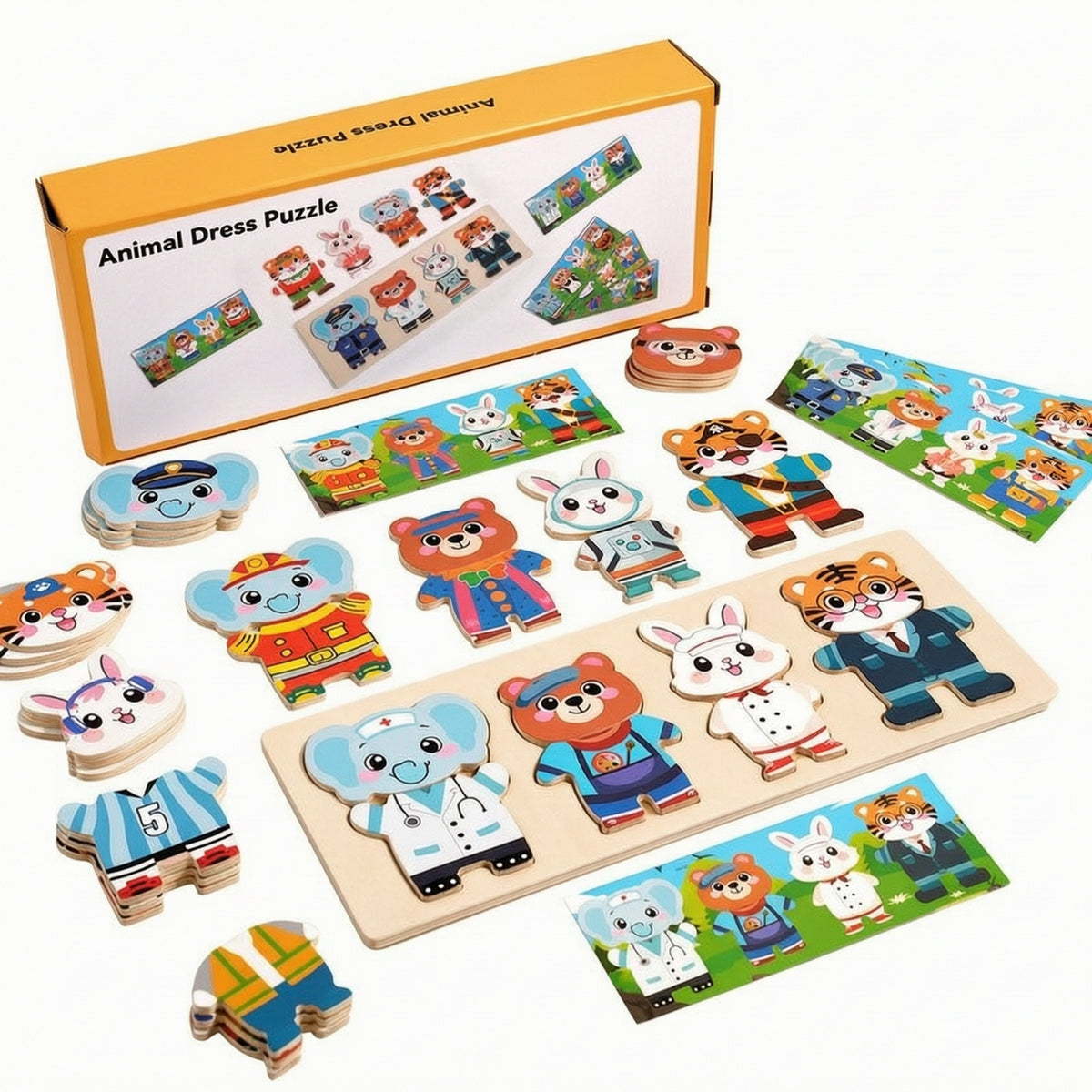 Educational Animal Dress-up Puzzle Matching Wooden Puzzle with Board Easy to Handle Toy Preschool for Classroom