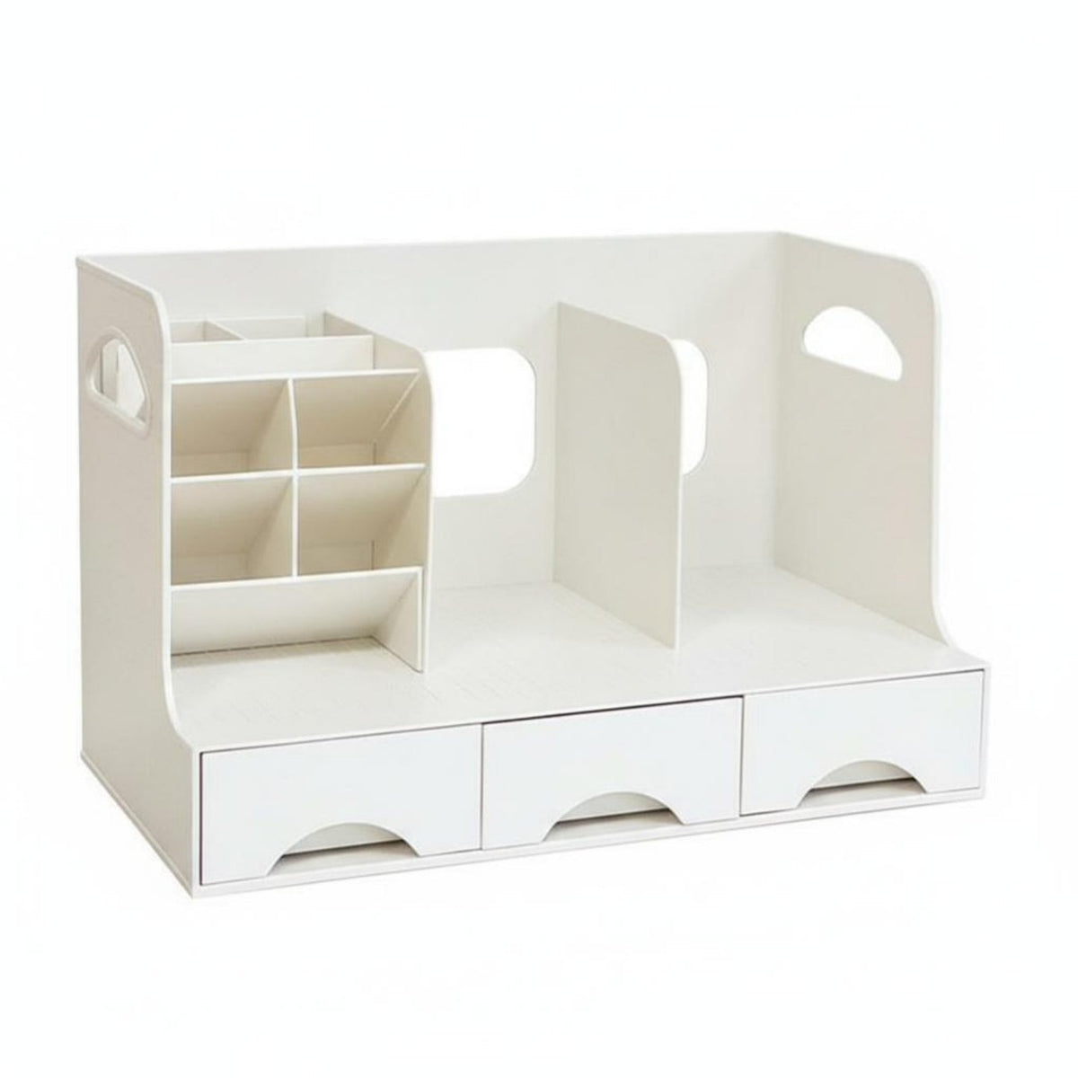Space Saving Multi-Compartment Storage Box Multiple Compartments Bookend Organizer with Drawers Large Capacity Statisinglery Holder Multifunctional 3-in-1 Design for Students, Teachers, Parents, Desk, School, Study Room, Vanity Table