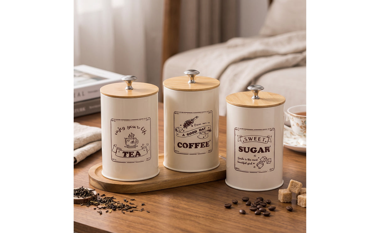 3 Pieces Coffee Canister Vintage-Style Sugar Canister Rustic Storage Jars with Metal Knobs for Countertop