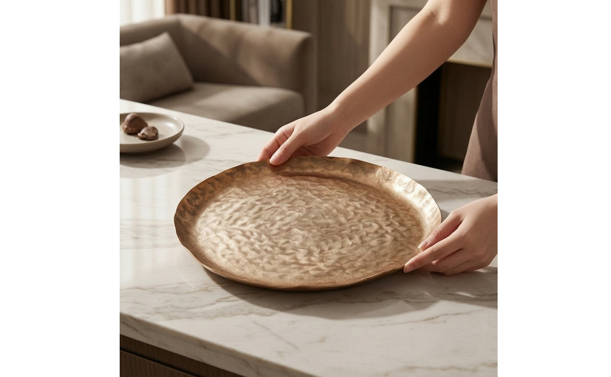 Oval Serving Tray Antique-Style Aluminum Tray for Decorators, Tabletop