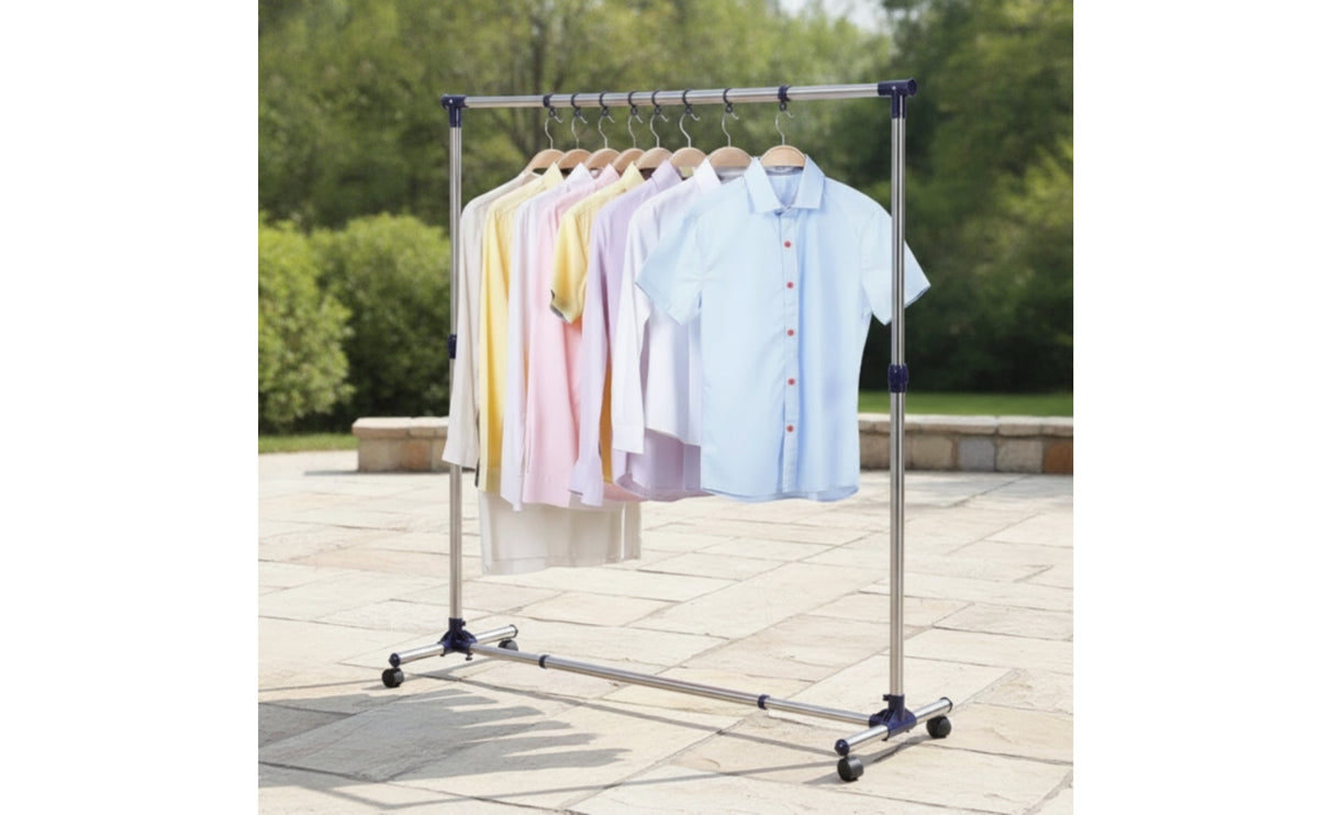 Adjustable Rolling Clothes Rack Easy Assembly Single-Rod Clothes Rack Sturdy Furniture Long-Lasting for Apartment