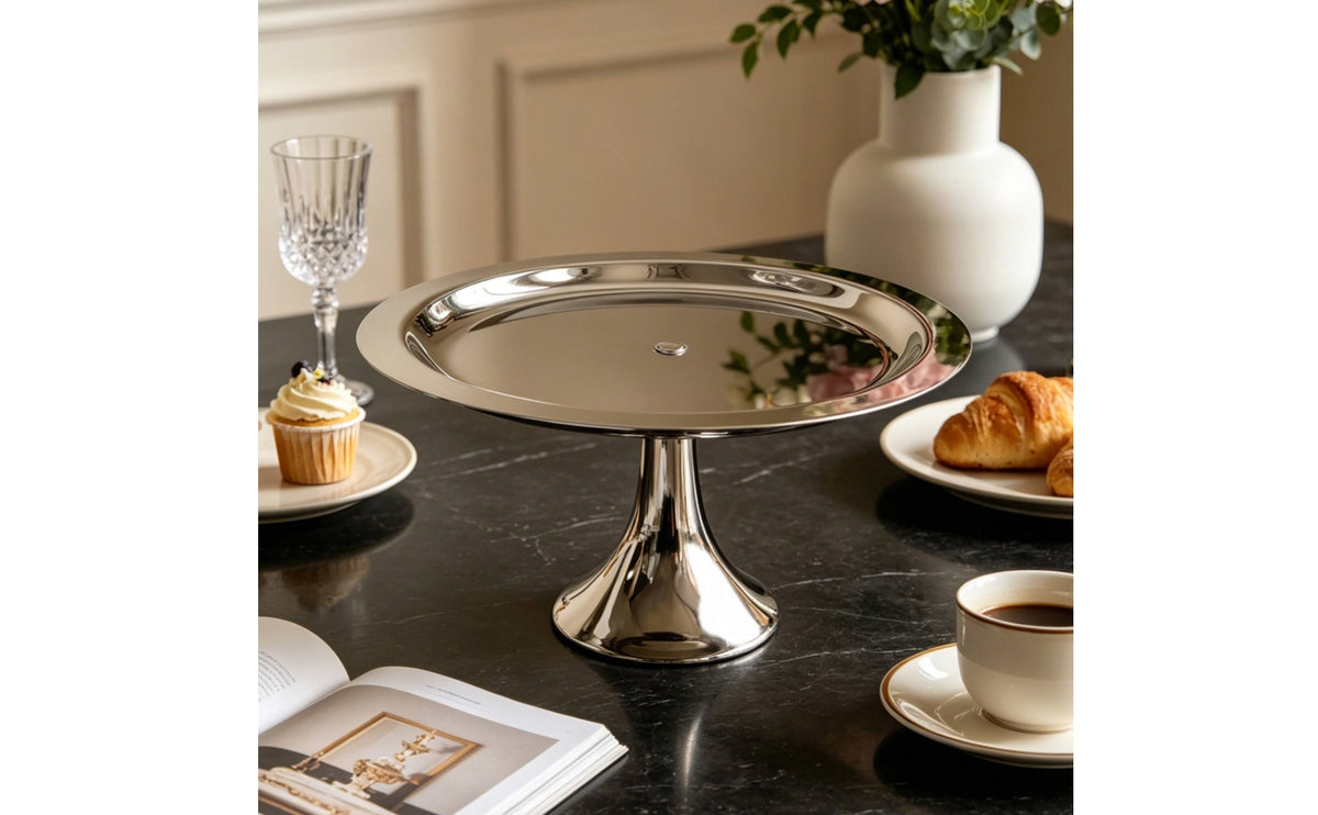 Pedestal Cake Stand Stainless Steel Pedestal Serving Plate Mirror-Polished Tableware for Dessert Makers, Buffets