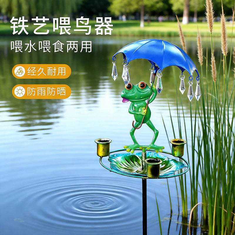 Iron Frog Bird Feeder for Garden Decoration, Lawn Stake or Hanging