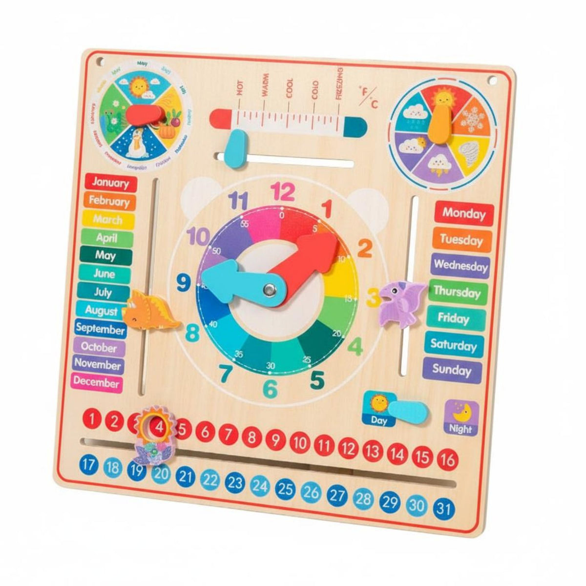 Wooden Calendar Clock Educational Kids Daily Calendar Board Colorful Design Multifunctional Learning Board for Preschoolers, Homeschooling