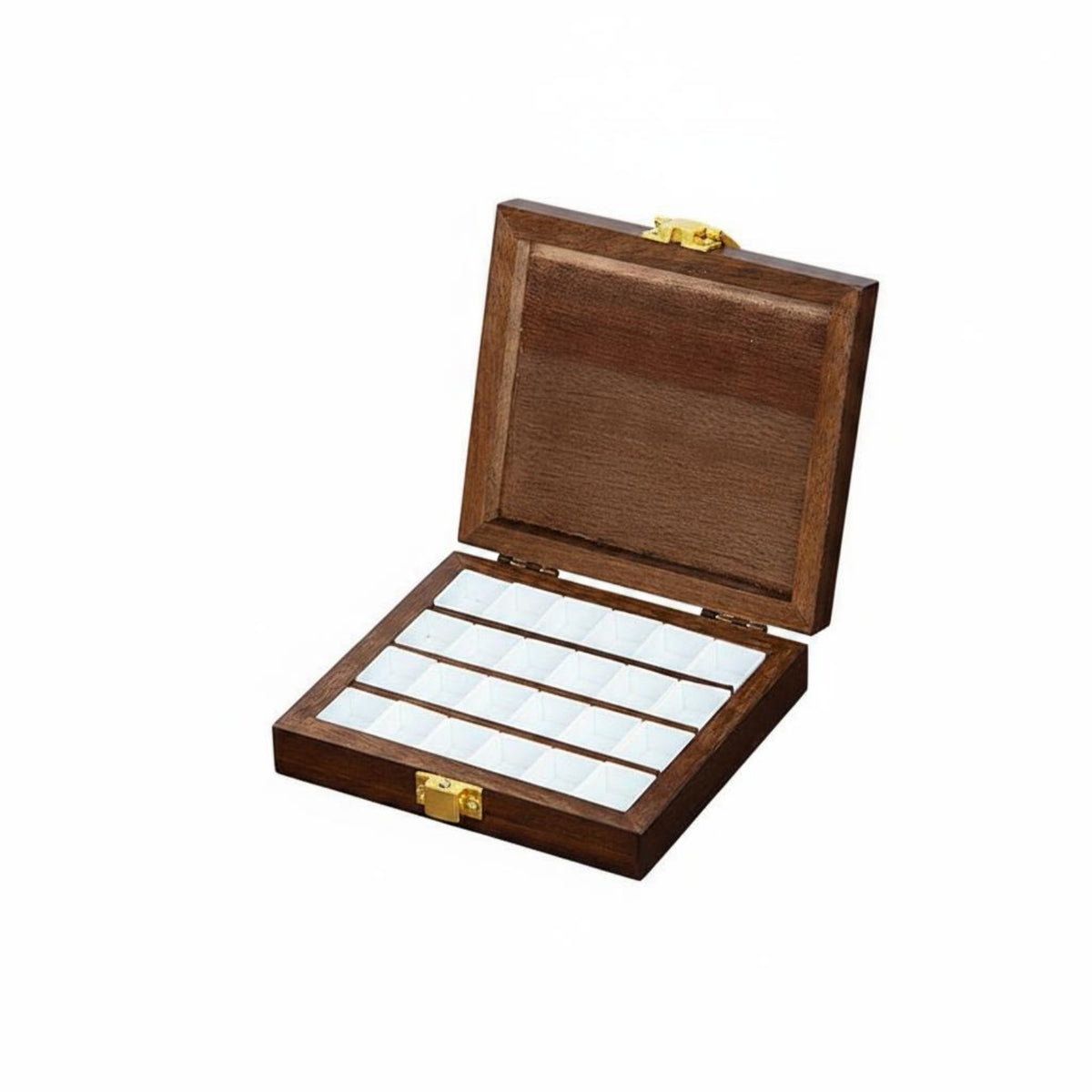 24 Compartments Wood Art Storage Box Divided Insert Art Supply Organizer Box Hinged Lid Metal Clasp