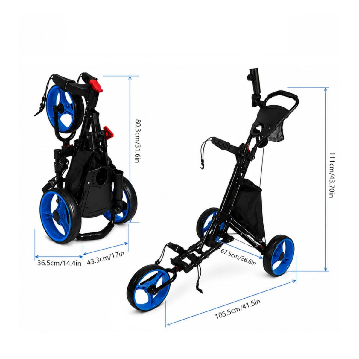 Golf Push Cart with Umbrella Holder Compact Golf Push Cart with Mesh Net Adjustable for Golfers
