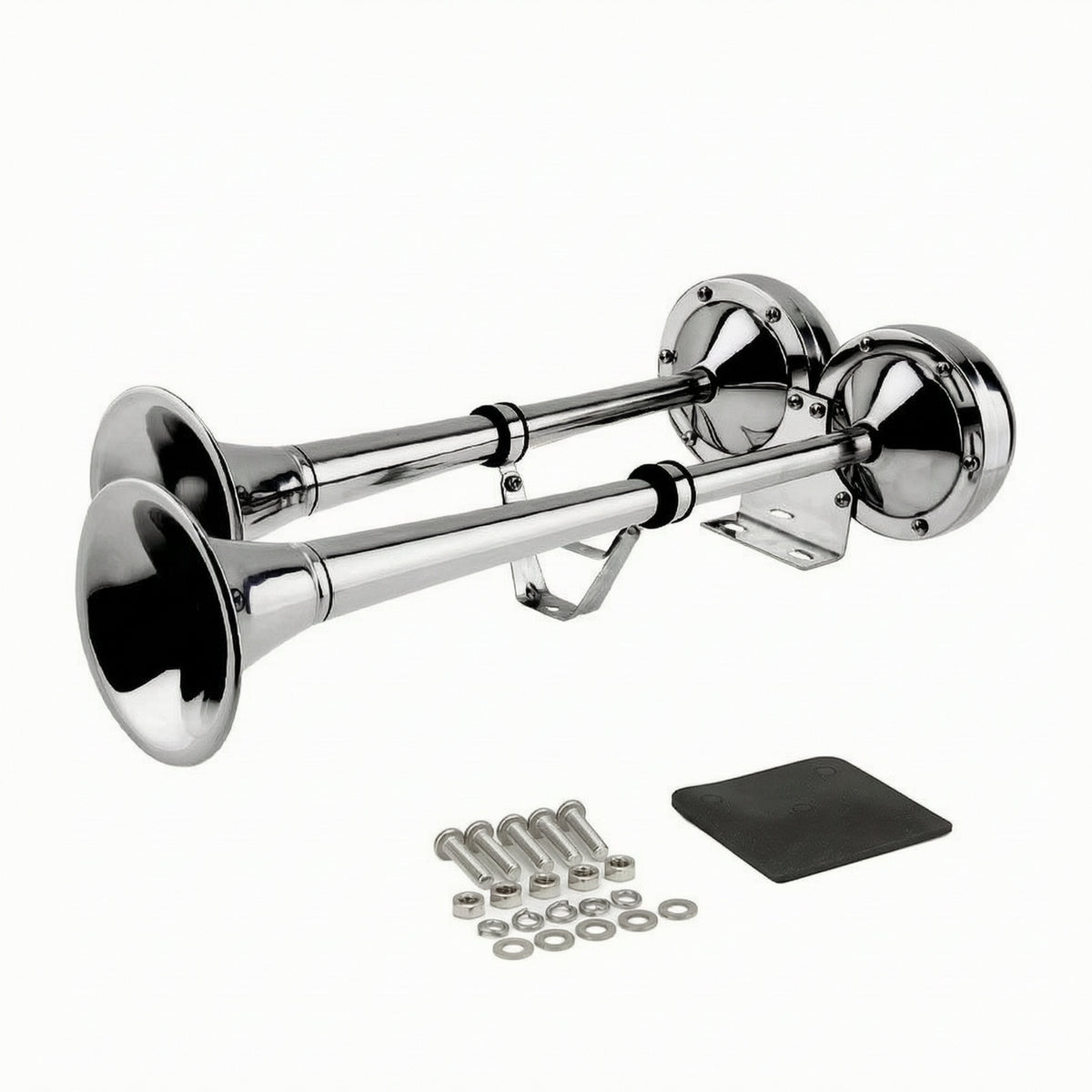 Dual Trumpet Signal Device Chrome Plated Trumpet Signal Device with Mounting Bracket Low and High Tone Universal for Boat Owners