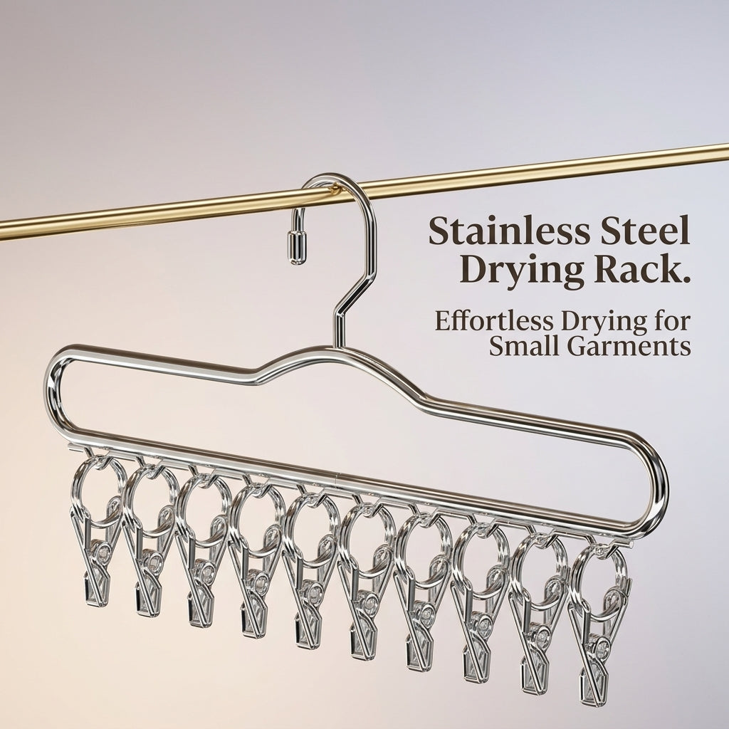 Stainless Steel Sock Rack with 10 Clips, Clothes Hanger for Underwear and Socks, Outdoor Rack for Clothes, Dryer Racks for Laundry Indoor