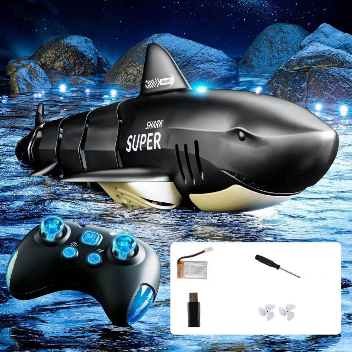 Remote Control Waterproof Rechargeable Underwater Vehicle, Realistic Swaying, High-Speed RC Boat, Kids Toy Gift