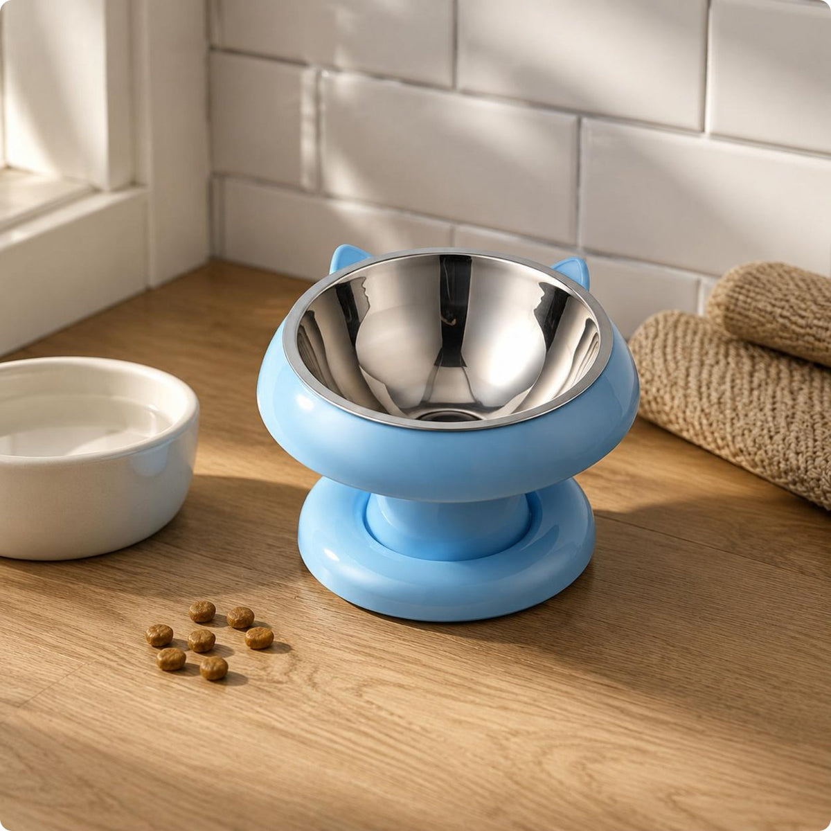 Stainless Steel Feline Feeder Anti-Tip Raised Feline Bowl Non-Slip