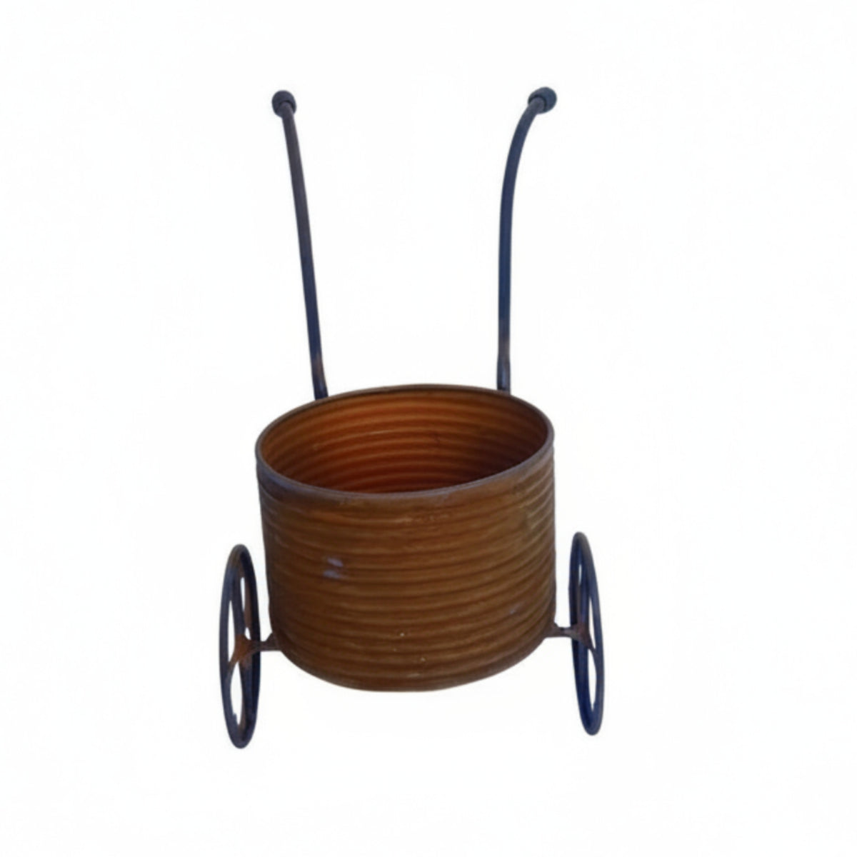 Iron Planter Cart Rustic Metal Planter with Wheels Weathered with Wheels for Gardeners